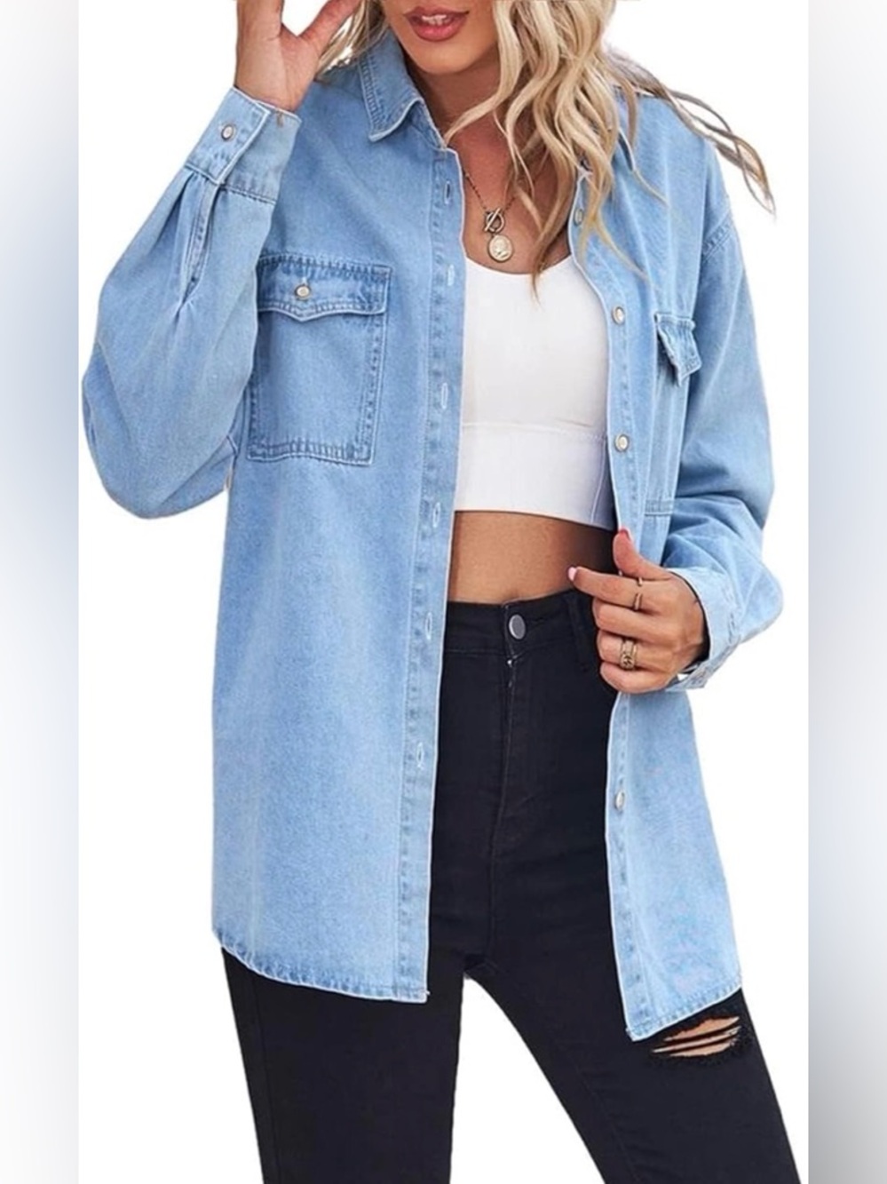 CHOUYATOU Women's Lightweight Long Sleeve Denim Jean Shirt - Button Down